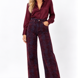Jeans in Velluto Bordeaux Stampa Pitonata a Vita Alta Maglen