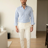Camicia Barba Napoli a Righe Bianco e Azzurro – Taglia L (Collo 41)