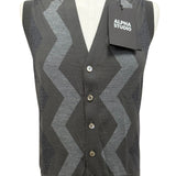 Alpha Studio – Gilet in Lana Merinos Extrafine con Motivo a Zig-Zag – Grigio Scuro, immagine 3