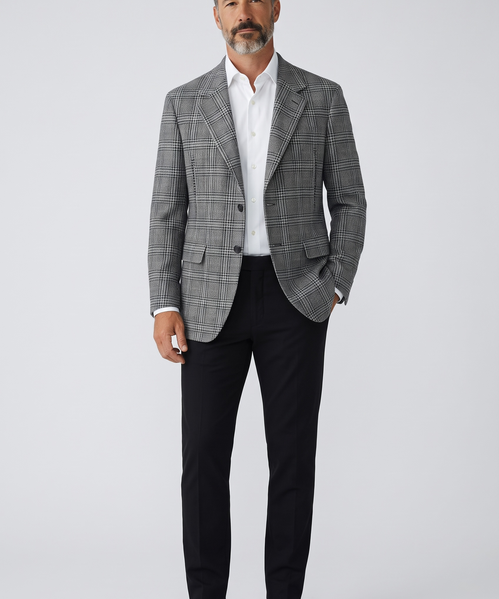 Giacca Uomo Lardini in Lana e Cashmere a Quadri Principi di Galles – Grigio e Nero