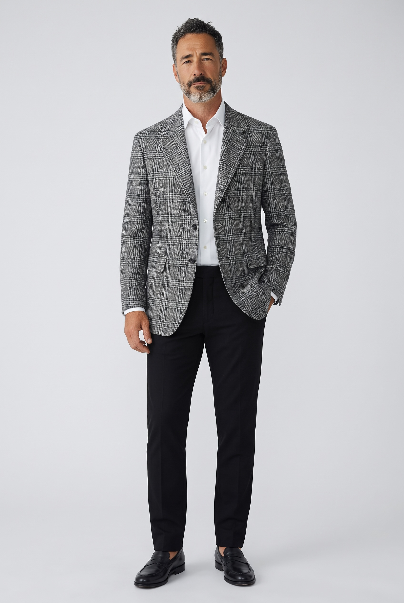 Giacca Uomo Lardini in Lana e Cashmere a Quadri Principi di Galles – Grigio e Nero