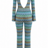 Zigzag Chevron Jumpsuit with Front Cut-Out and Open Back