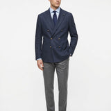 Lardini - Giacca Doppiopetto in Cotone e Lino Chevron - Blu
