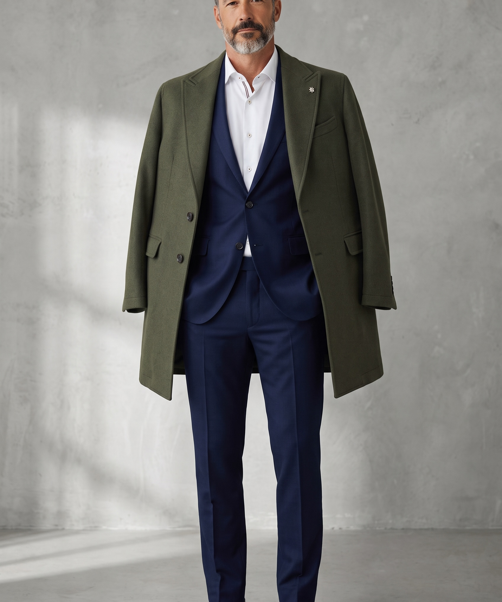 Manuel Ritz – Cappotto Monopetto in Misto Lana con Pin Rever – Verde Militare, immagine 2
