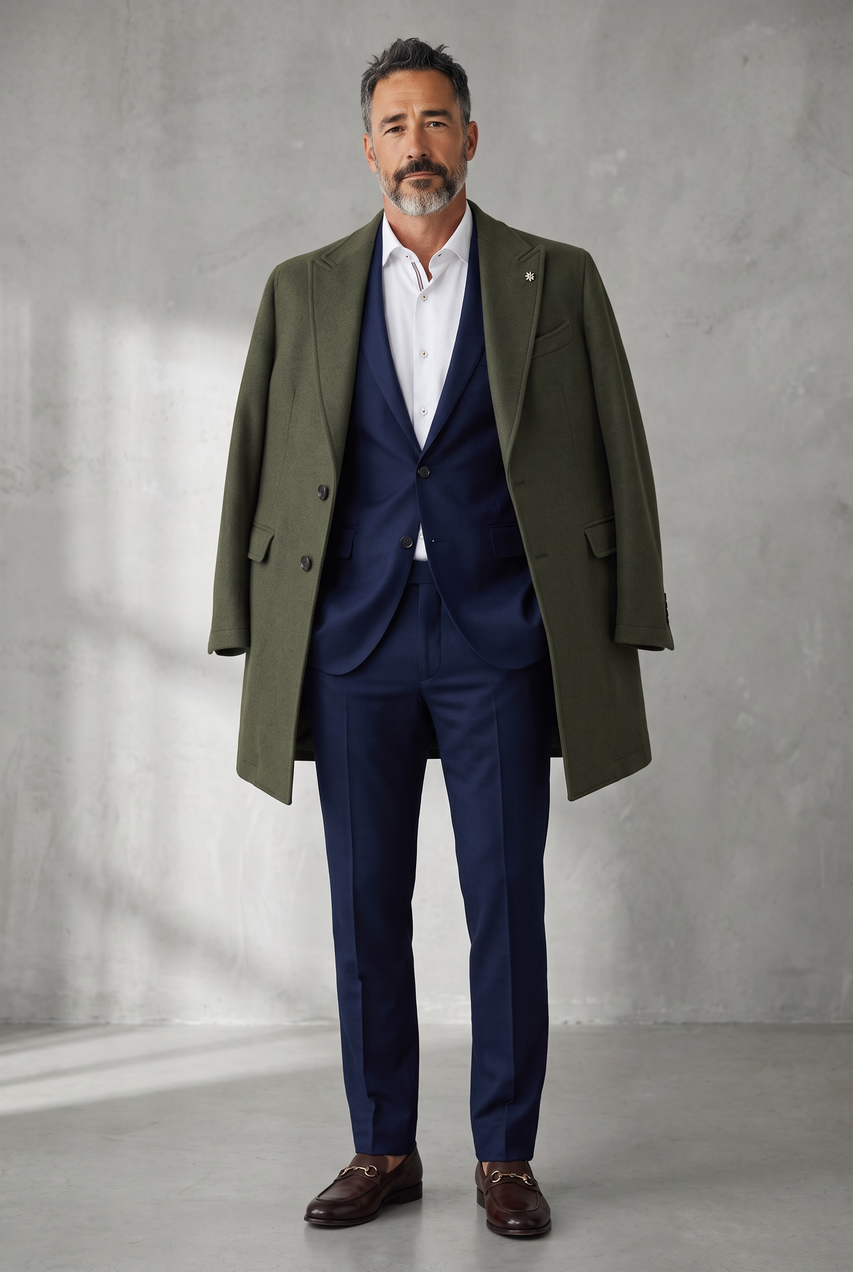 Manuel Ritz – Cappotto Monopetto in Misto Lana con Pin Rever – Verde Militare, immagine 2