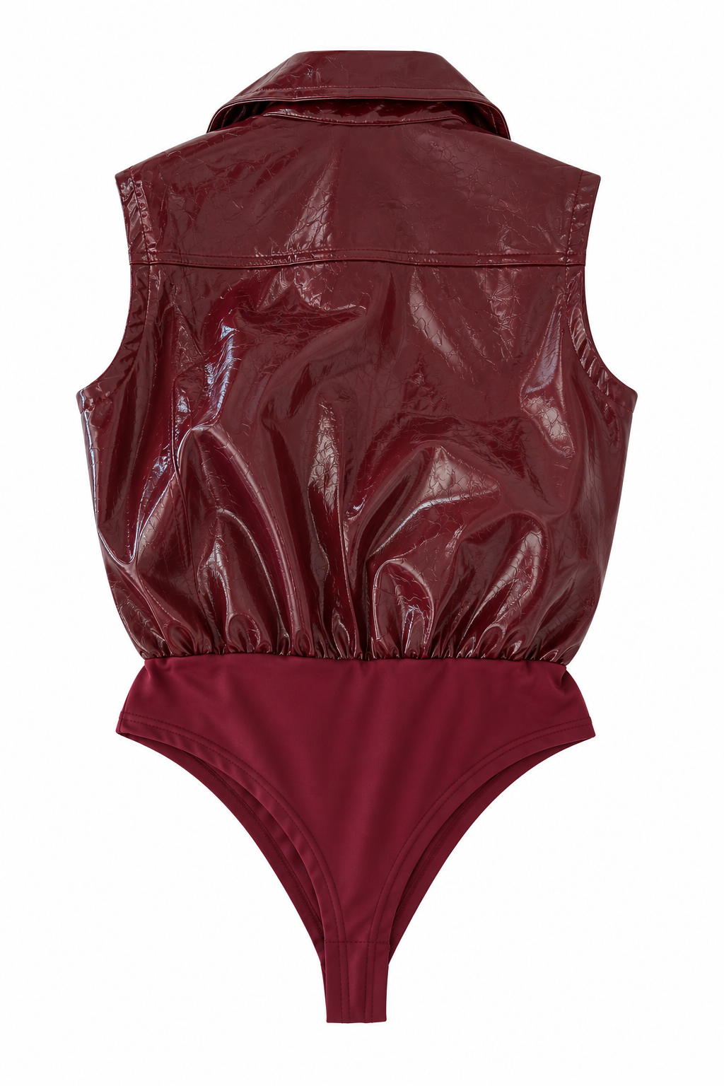 Body smanicato effetto vernice-Bordeaux / Verde Oliva Lovery, immagine 5