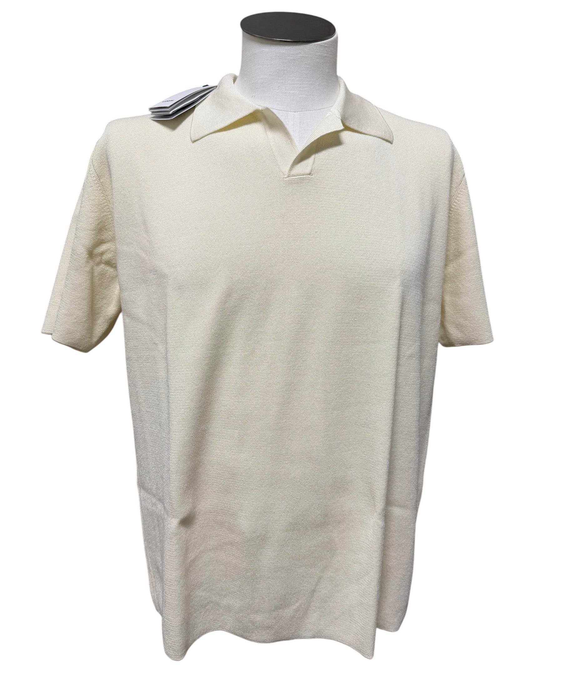 Lardini Knitted Polo Shirt - Cream Cotton and Viscose size L