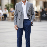 Manuel Ritz Double-Breasted Jacket in Marzotto Wool - Mélange Grey