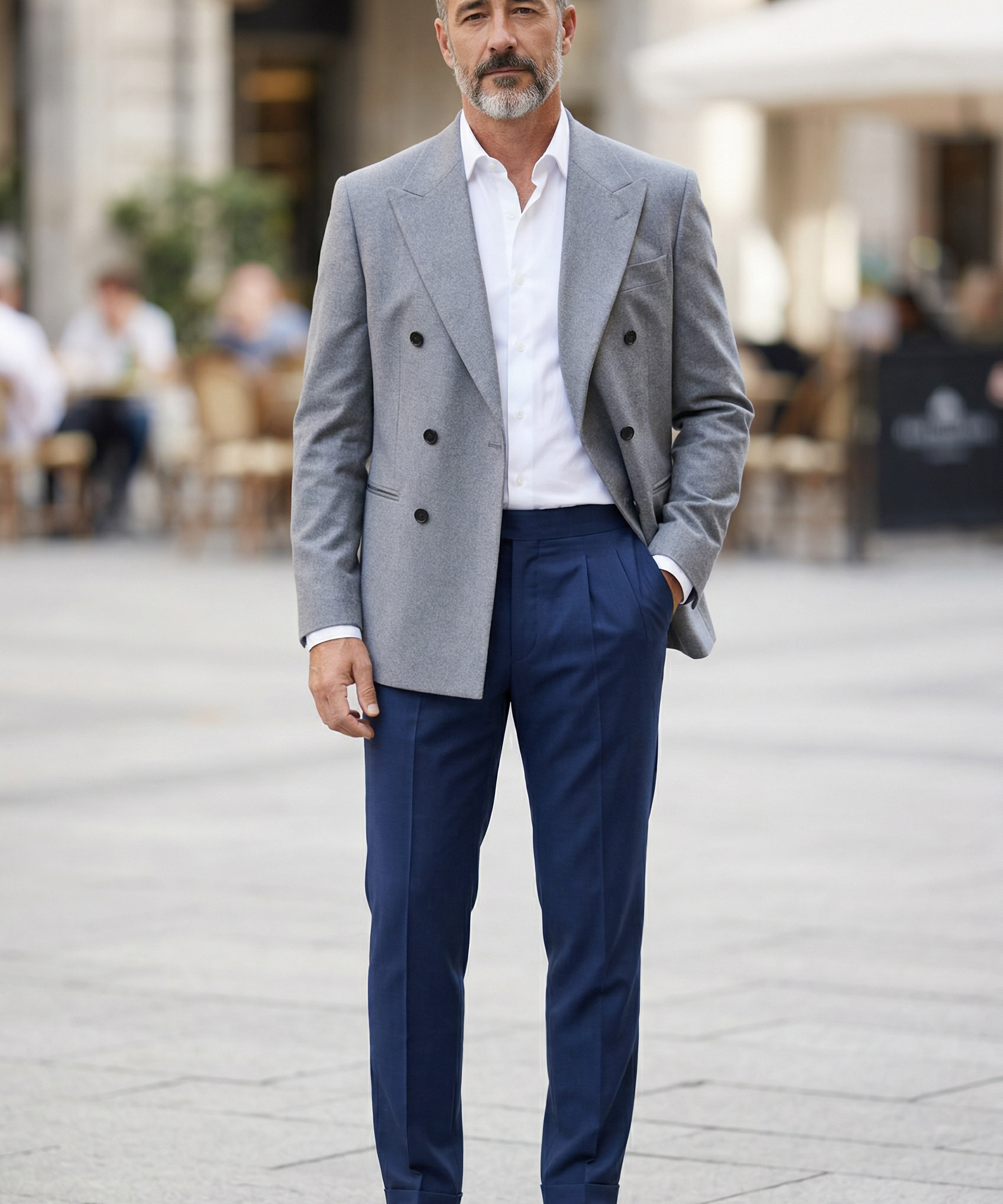 Manuel Ritz Double-Breasted Jacket in Marzotto Wool - Mélange Grey