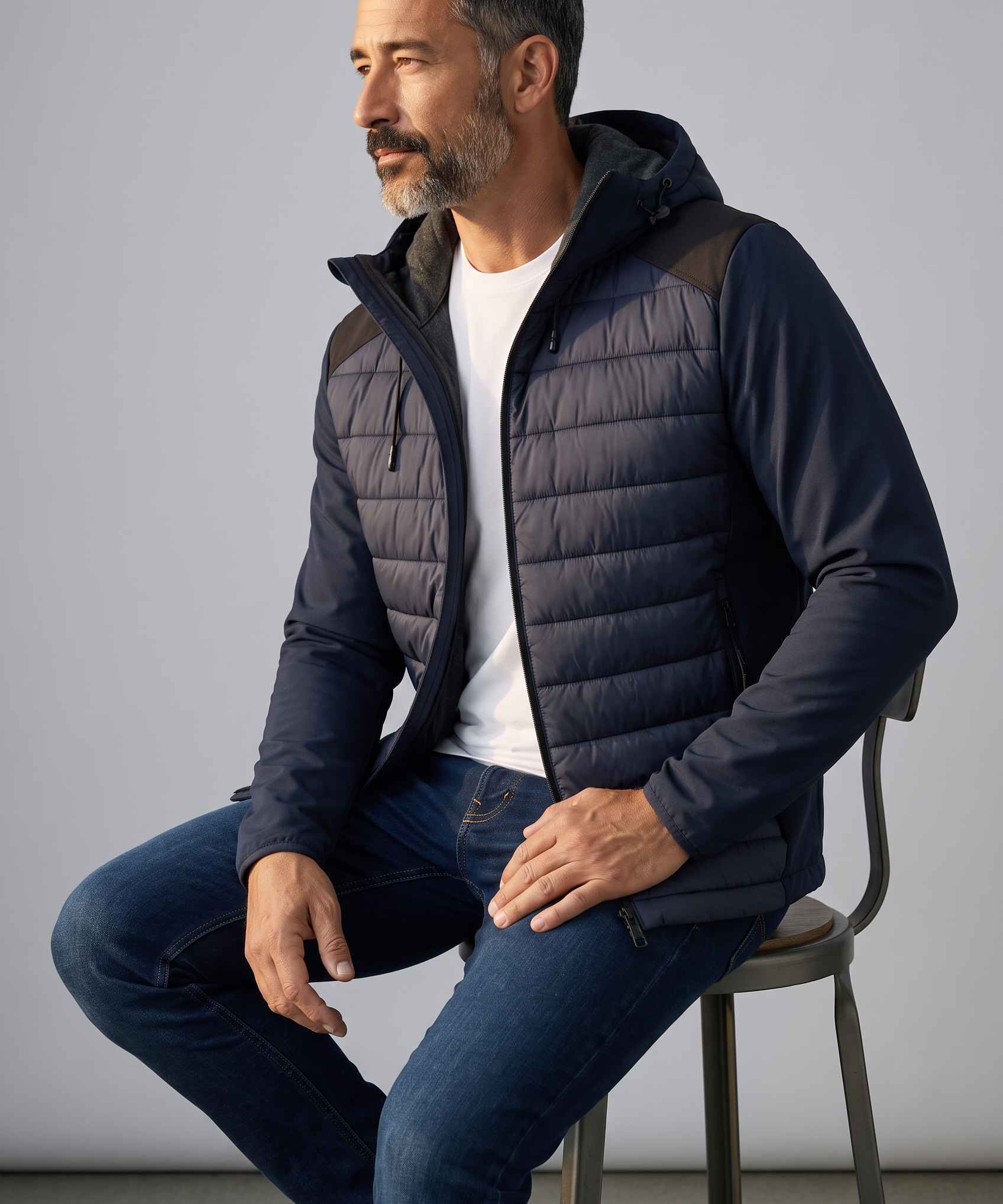Scervino Street – Piumino Ibrido Bimaterico con Cappuccio – Blu Navy