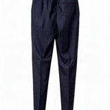 Pantalone Berwich Gessato "Spiaggia" in Misto Lana Stretch Blu Navy