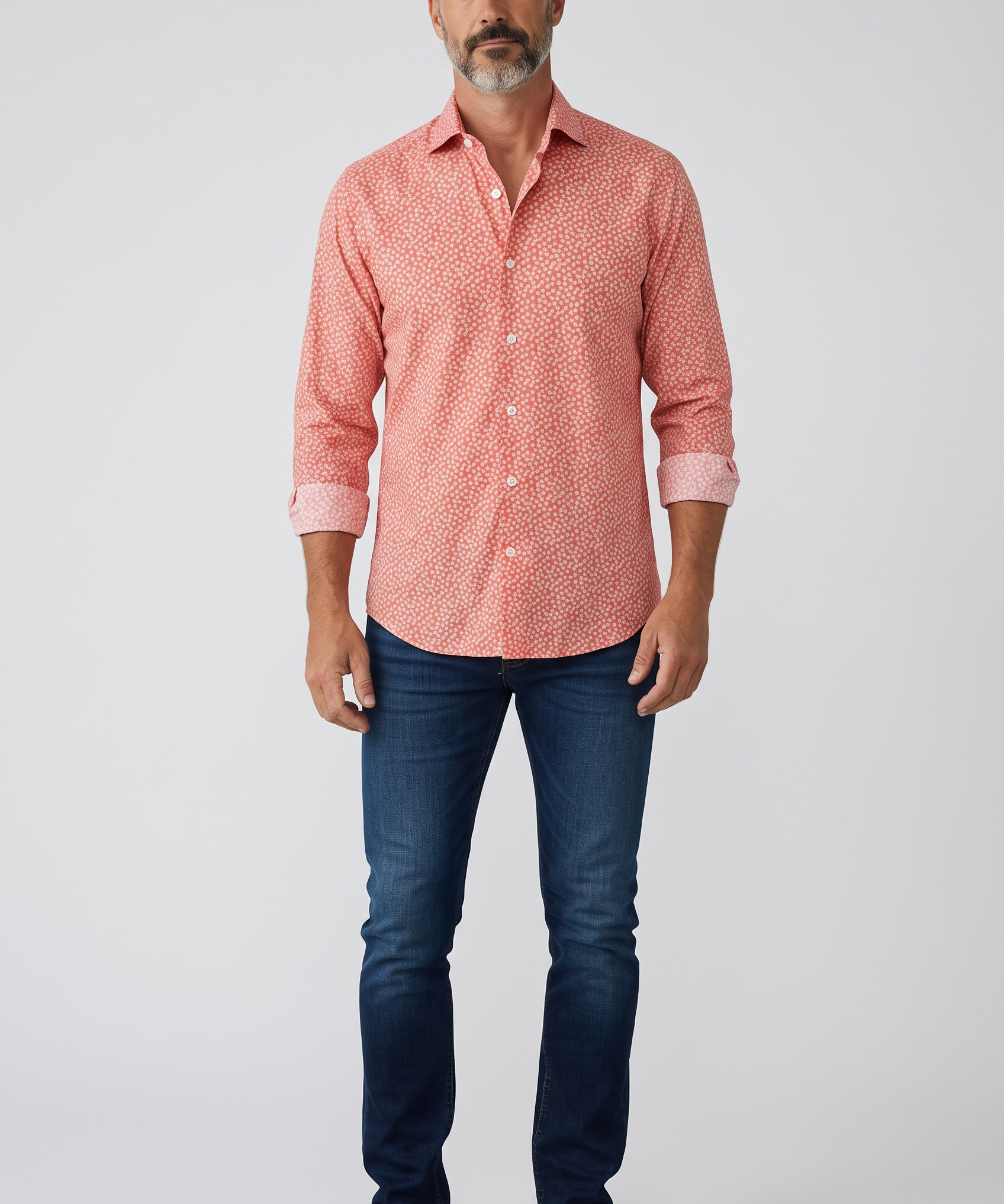 Camicia Uomo Sonrisa Fior di Cotone a Fantasia Floreale – Rosso Corallo
