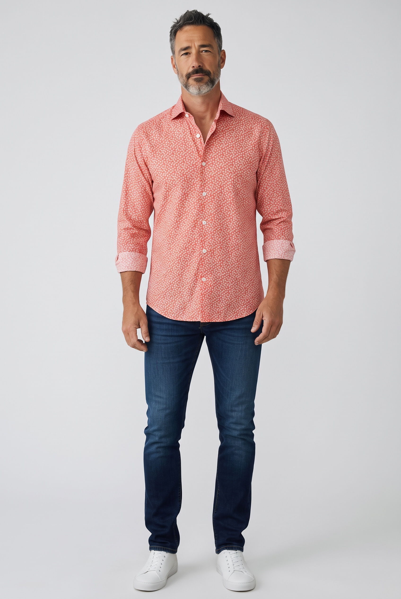 Camicia Uomo Sonrisa Fior di Cotone a Fantasia Floreale – Rosso Corallo