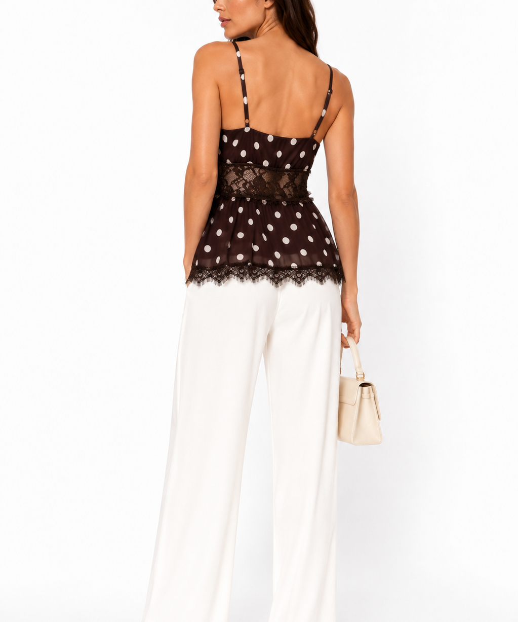 Polka Dot Alley Top with Lace and V-Neck