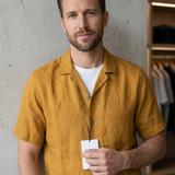 Camicia Alpha Studio in Puro Lino – Color Senape (Taglia 50)