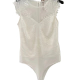 White Rinascimento bodysuit with lace and sheer tulle
