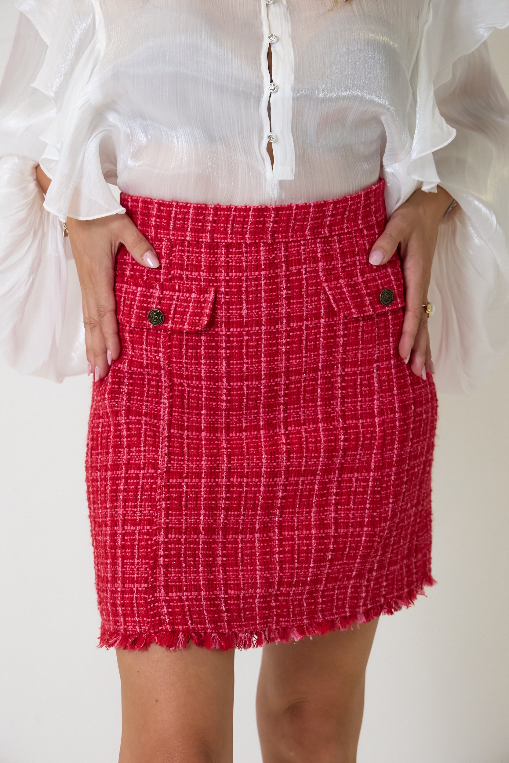 Gonna Fada Mini in Tweed Rosso Marella, immagine 4
