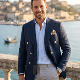Black Diamond Couture Double-Breasted Jacket – Blue Herringbone
