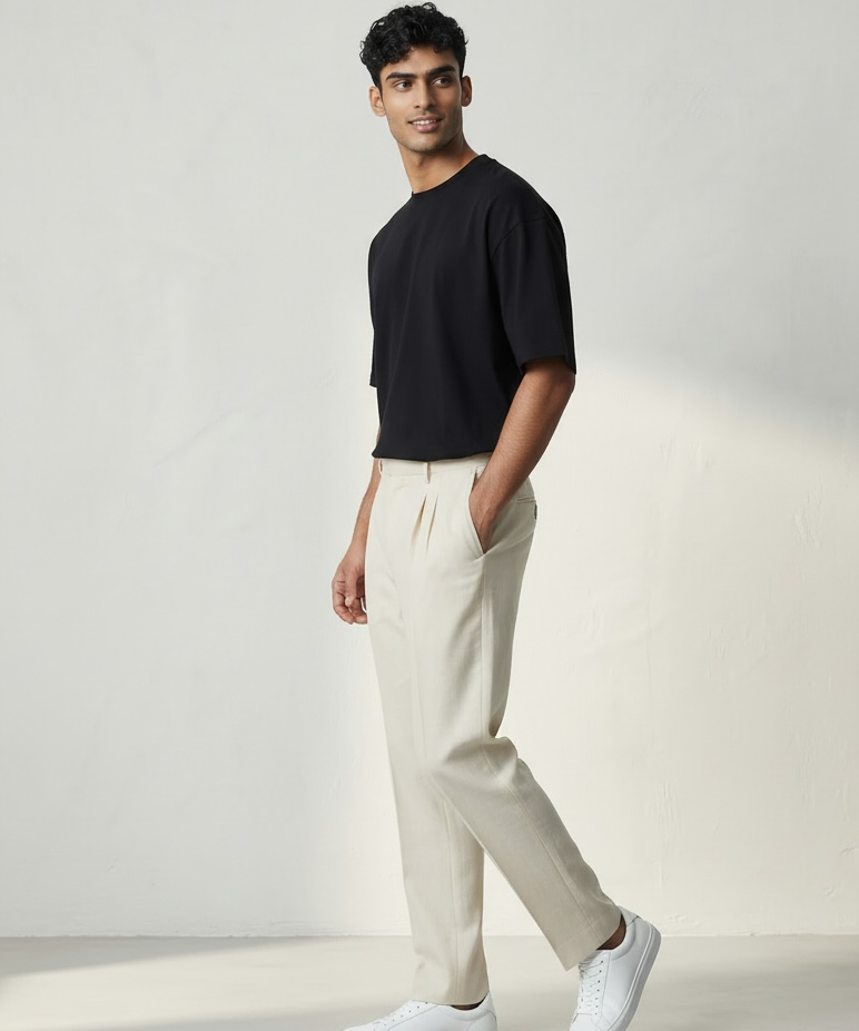 Lardini Sartorial Trousers - Wool, Silk and Linen Blend - Light Beige