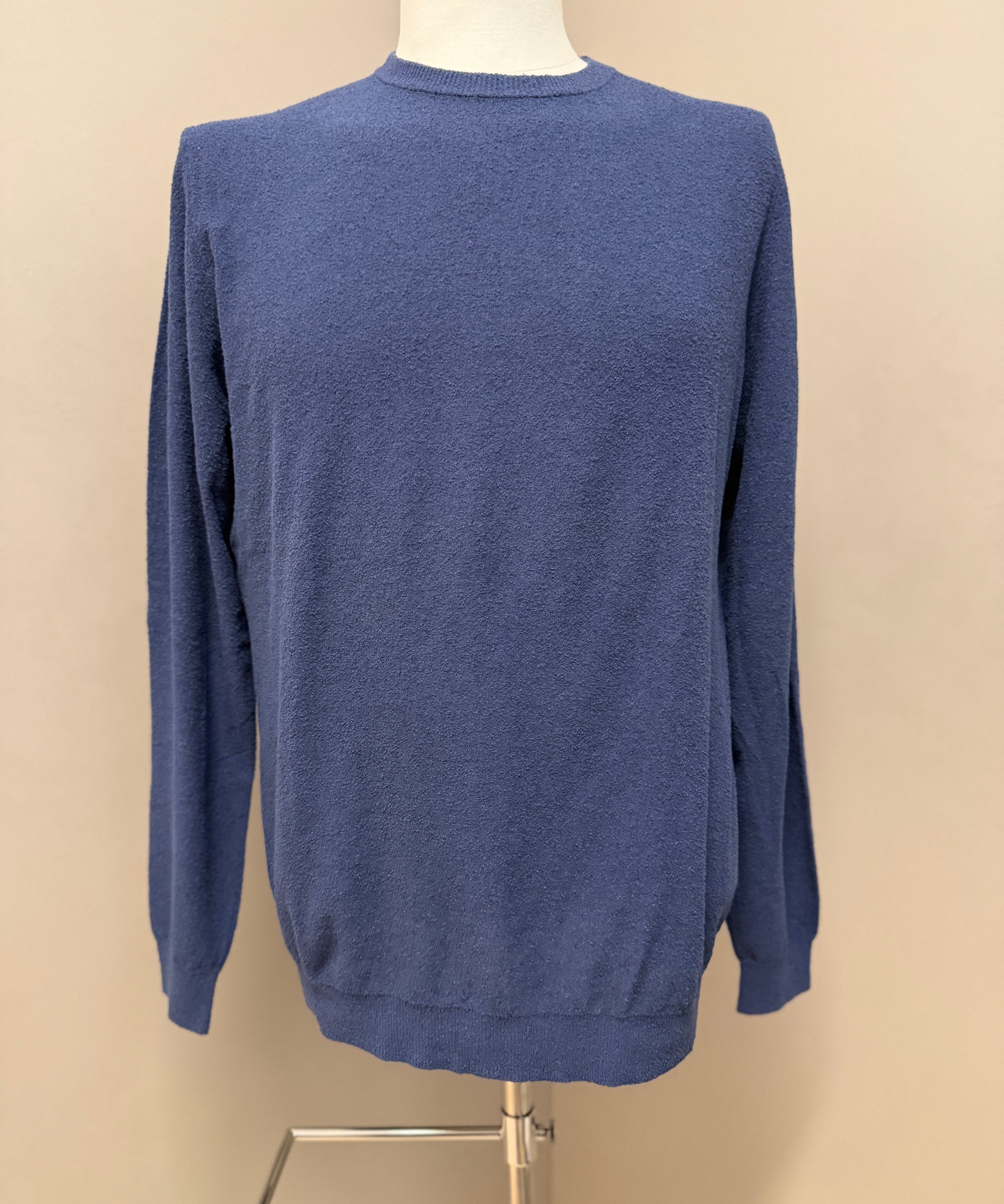 Kangra Crew Neck Bouclé Textured Cotton Jumper Blue - Size 52