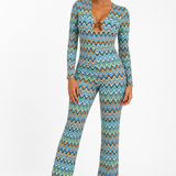 Zigzag Chevron Jumpsuit with Front Cut-Out and Open Back