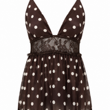 Polka Dot Alley Top with Lace and V-Neck
