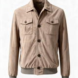 Barba Napoli – Giubbotto Bomber in Vera Pelle Scamosciata (Camoscio) – Beige Sabbia / Tortora