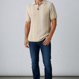Polo Uomo Alpha Studio in Cotone e Canapa – Beige con Righe a Contrasto
