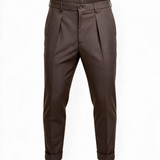 Berwich – Pantalone Sartoriale una Pinces in Misto Lana Stretch con Risvolto – Marrone Cioccolato