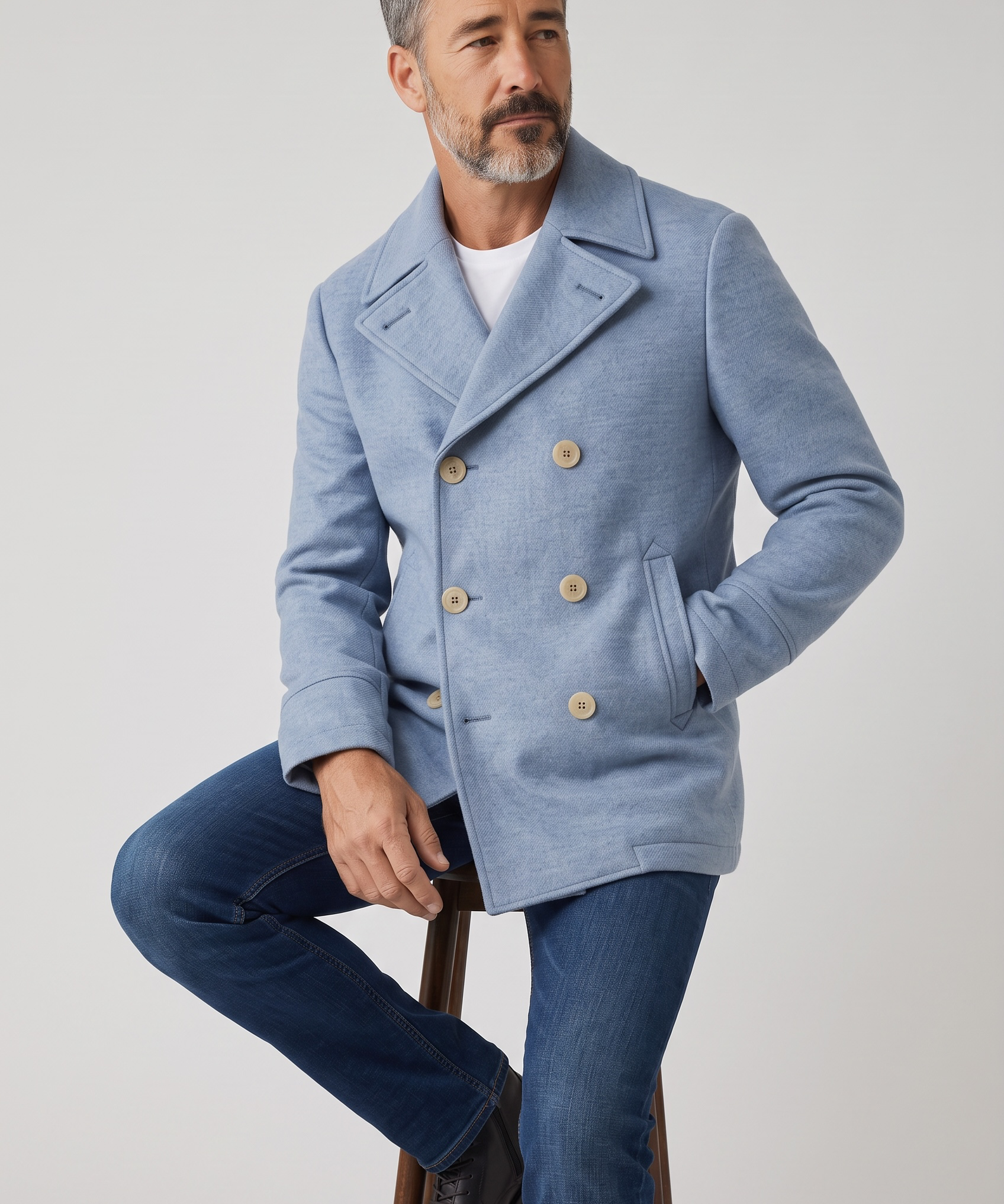 Caban Peacoat Uomo Camplin Rain Wool Island – Azzurro