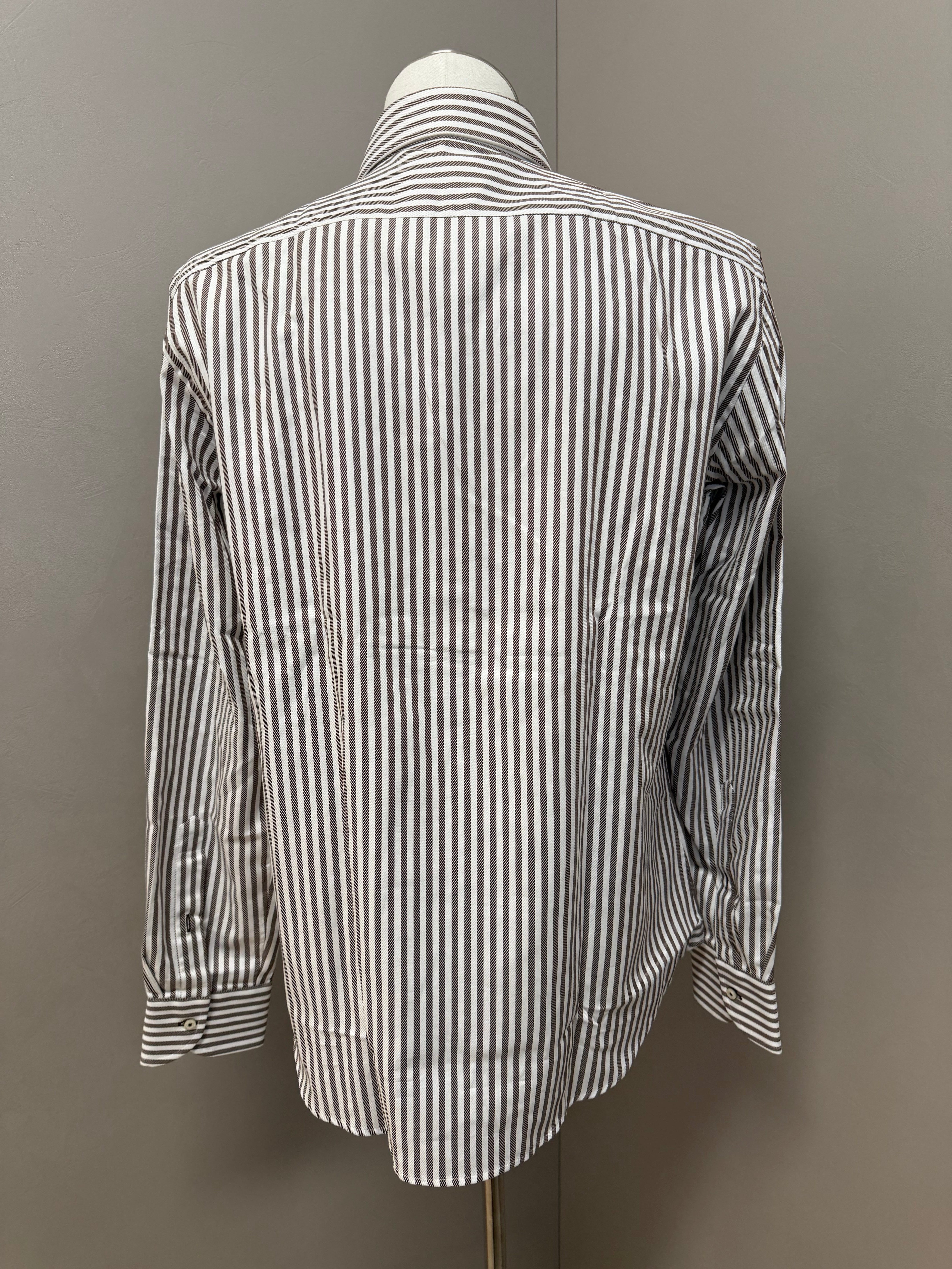 GHR – Camicia Uomo a Righe Verticali in Cotone – Marrone e Bianco, immagine 4
