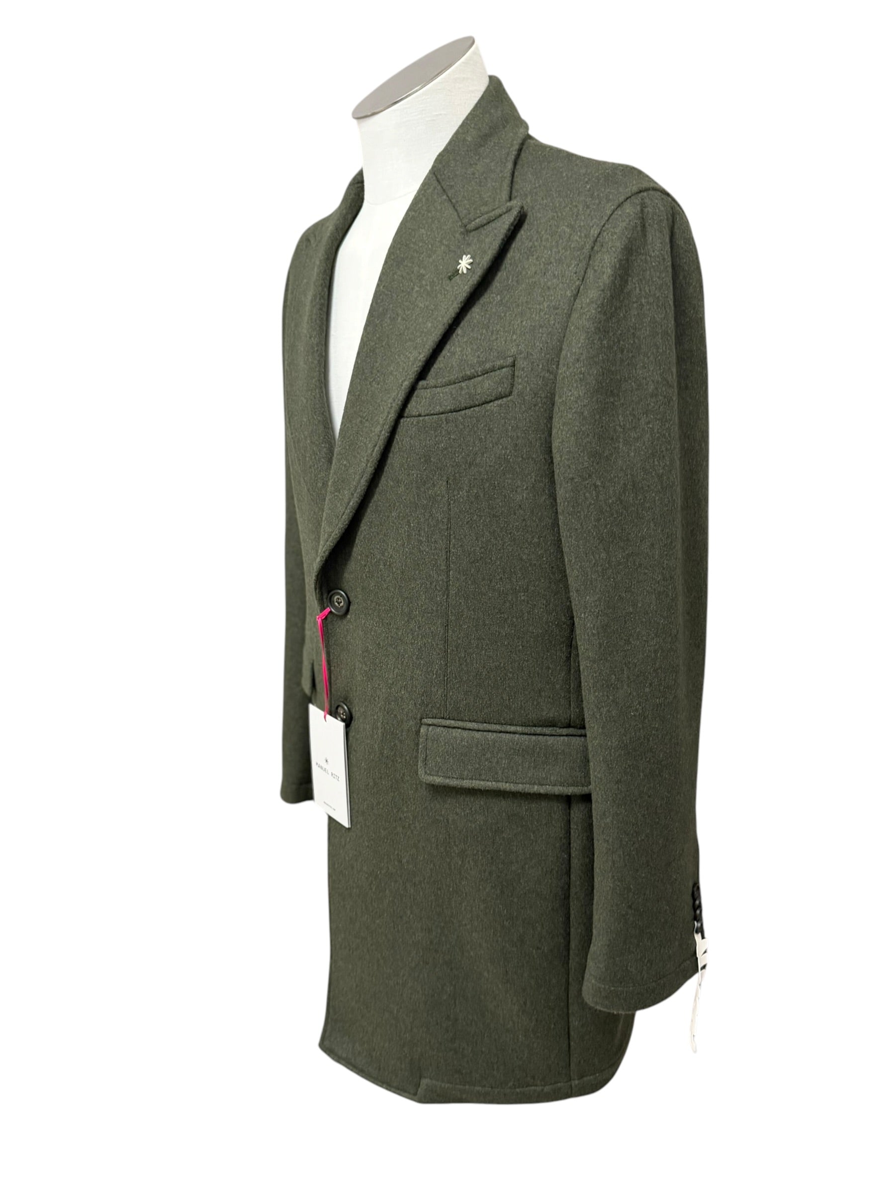 Manuel Ritz – Cappotto Monopetto in Misto Lana con Pin Rever – Verde Militare, immagine 6