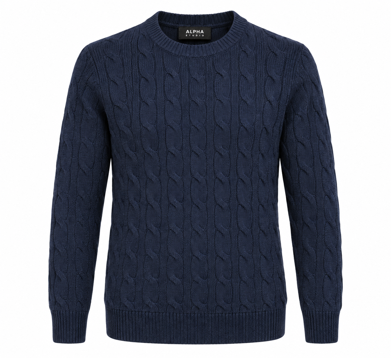 Maglione Uomo Alpha Studio Blu Navy a Trecce in Lana e Cashmere Made in Italy