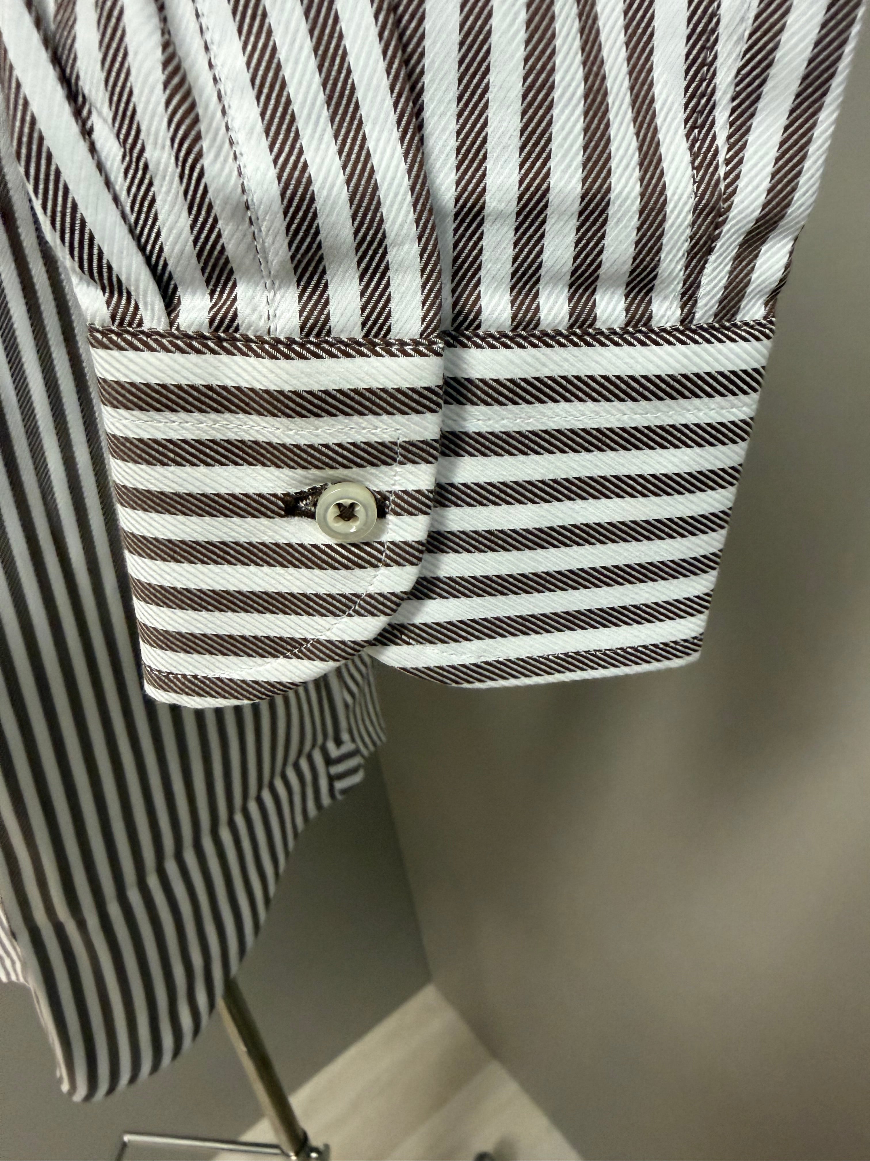 GHR – Camicia Uomo a Righe Verticali in Cotone – Marrone e Bianco, immagine 6