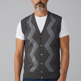 Alpha Studio – Gilet in Lana Merinos Extrafine con Motivo a Zig-Zag – Grigio Scuro