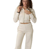 Completo Donna Felpa Crop e Pantalone Palazzo Beige