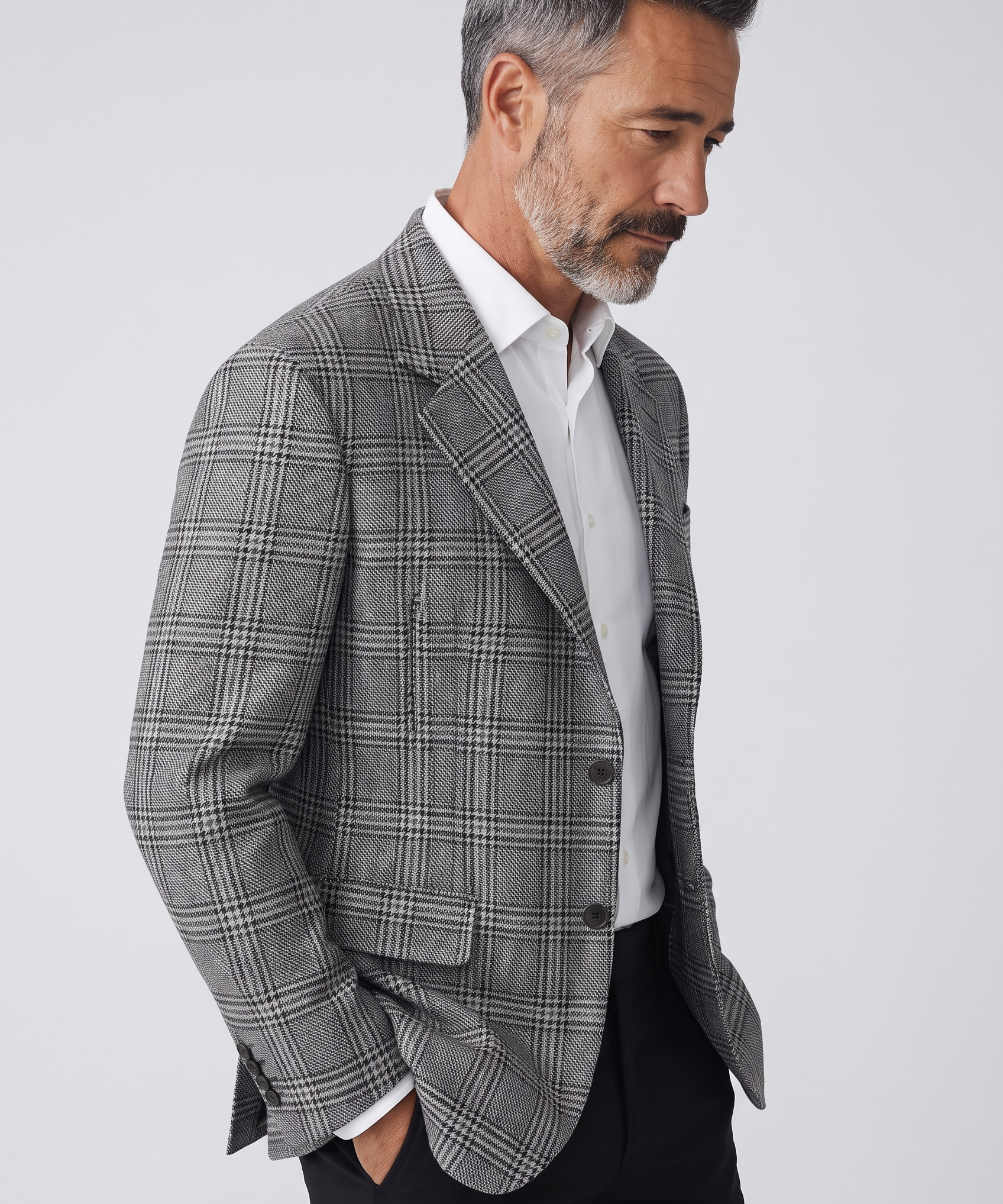 Giacca Uomo Lardini in Lana e Cashmere a Quadri Principi di Galles – Grigio e Nero, immagine 2