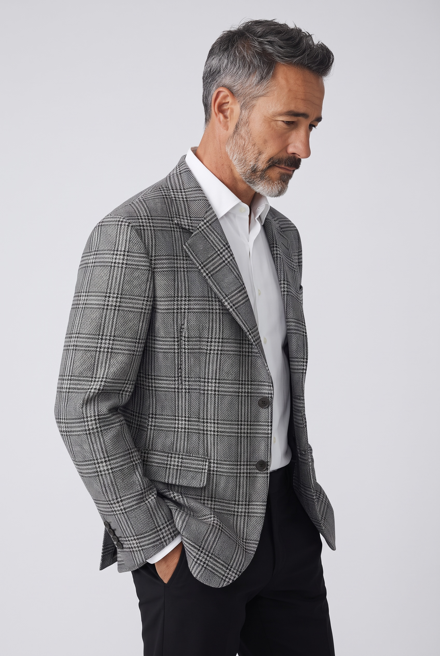 Giacca Uomo Lardini in Lana e Cashmere a Quadri Principi di Galles – Grigio e Nero, immagine 2