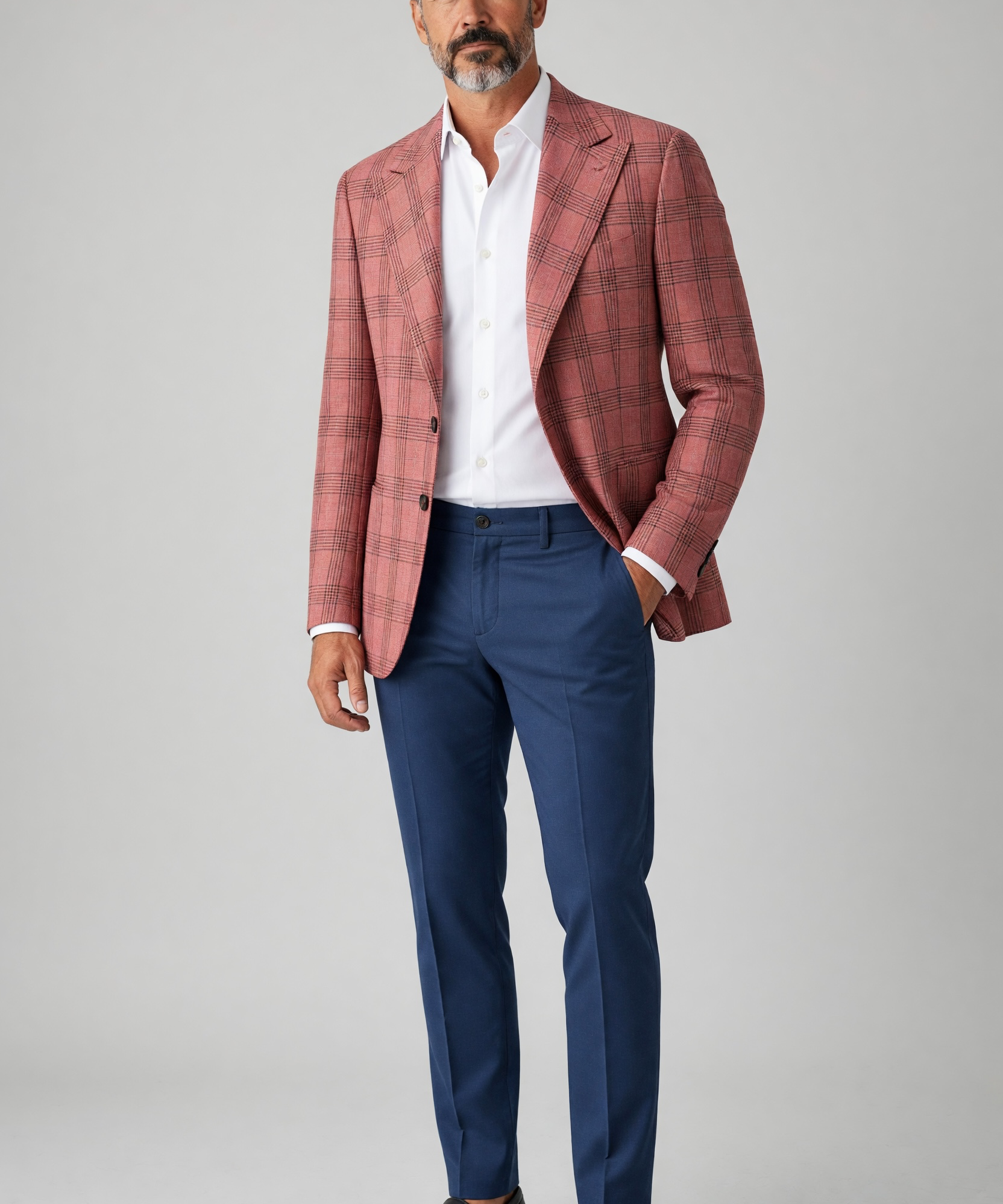 Ahora Napoli – Giacca Sartoriale Monopetto a Quadri in Pura Lana Drapers – ROSA MATTONE / BORDEAUX
