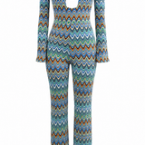 Zigzag Chevron Jumpsuit with Front Cut-Out and Open Back