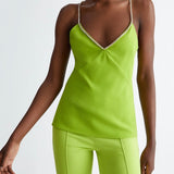 Liu Jo Lime Green Satin Top with Jewel Straps