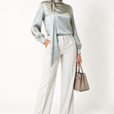 Malia Sage Green Satin Shirt with Scarf