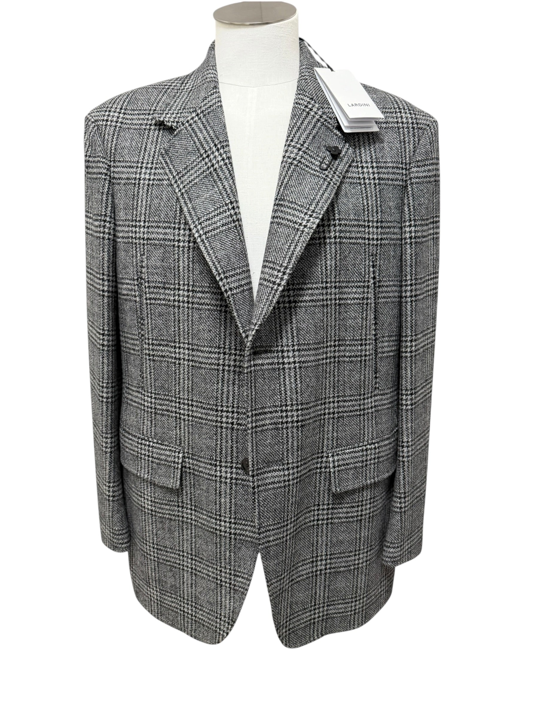 Giacca Uomo Lardini in Lana e Cashmere a Quadri Principi di Galles – Grigio e Nero, immagine 3