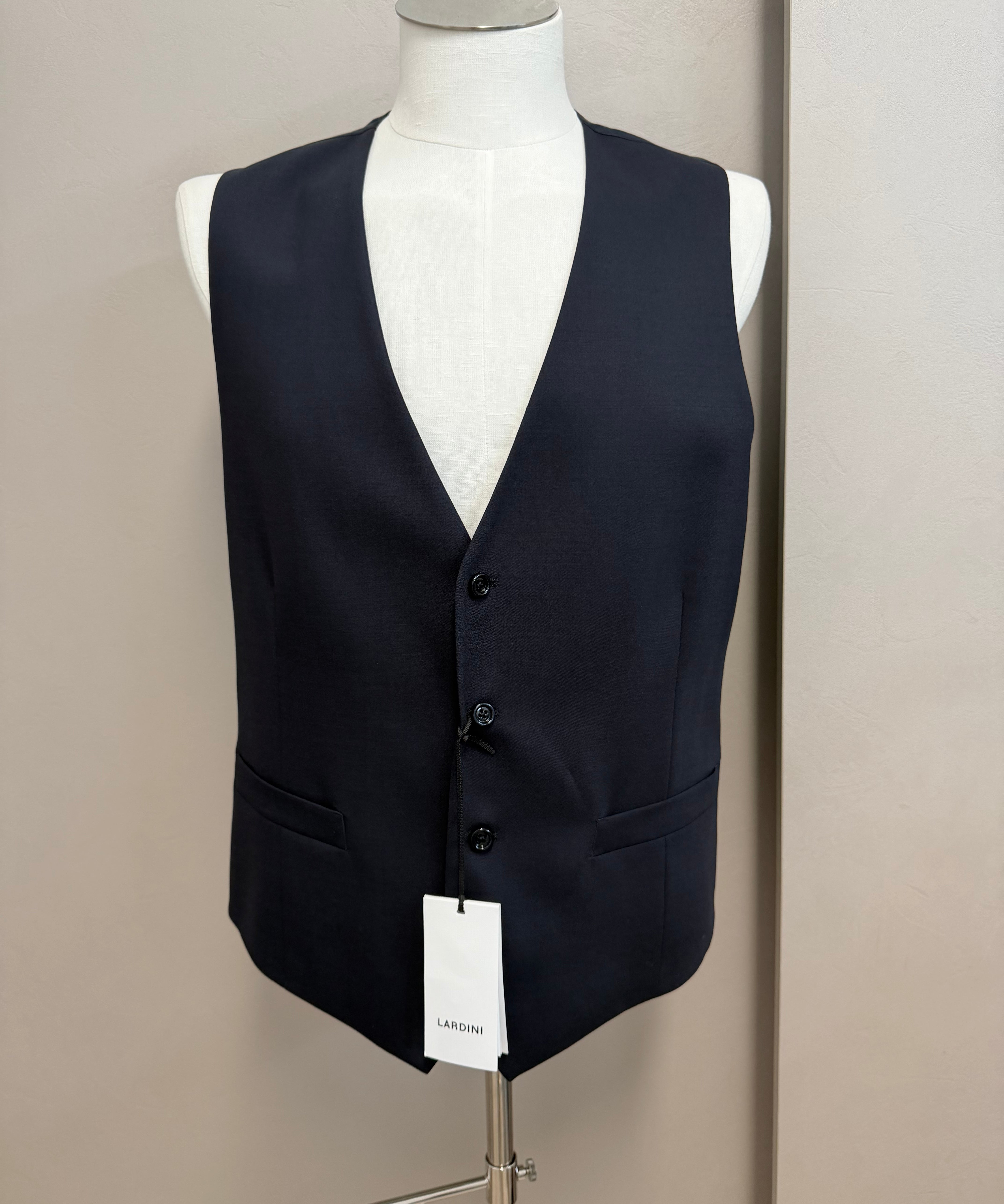 Lardini Sartorial Dark Blue Waistcoat – 100% Cool Wool – Size 50