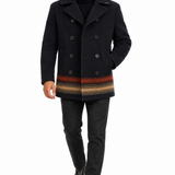 BOB Company – Caban Doppio Petto in Misto Lana con Fondo Jacquard Ethnic – Blu Scuro