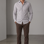 GHR – Camicia Uomo a Righe Verticali in Cotone – Marrone e Bianco