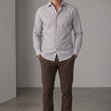 GHR – Camicia Uomo a Righe Verticali in Cotone – Marrone e Bianco