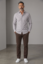GHR – Men's Vertical-Stripe Cotton Shirt – Brown and White