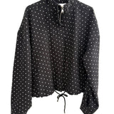 Polka Dot Bomber Jacket with Zipper and Drawstring