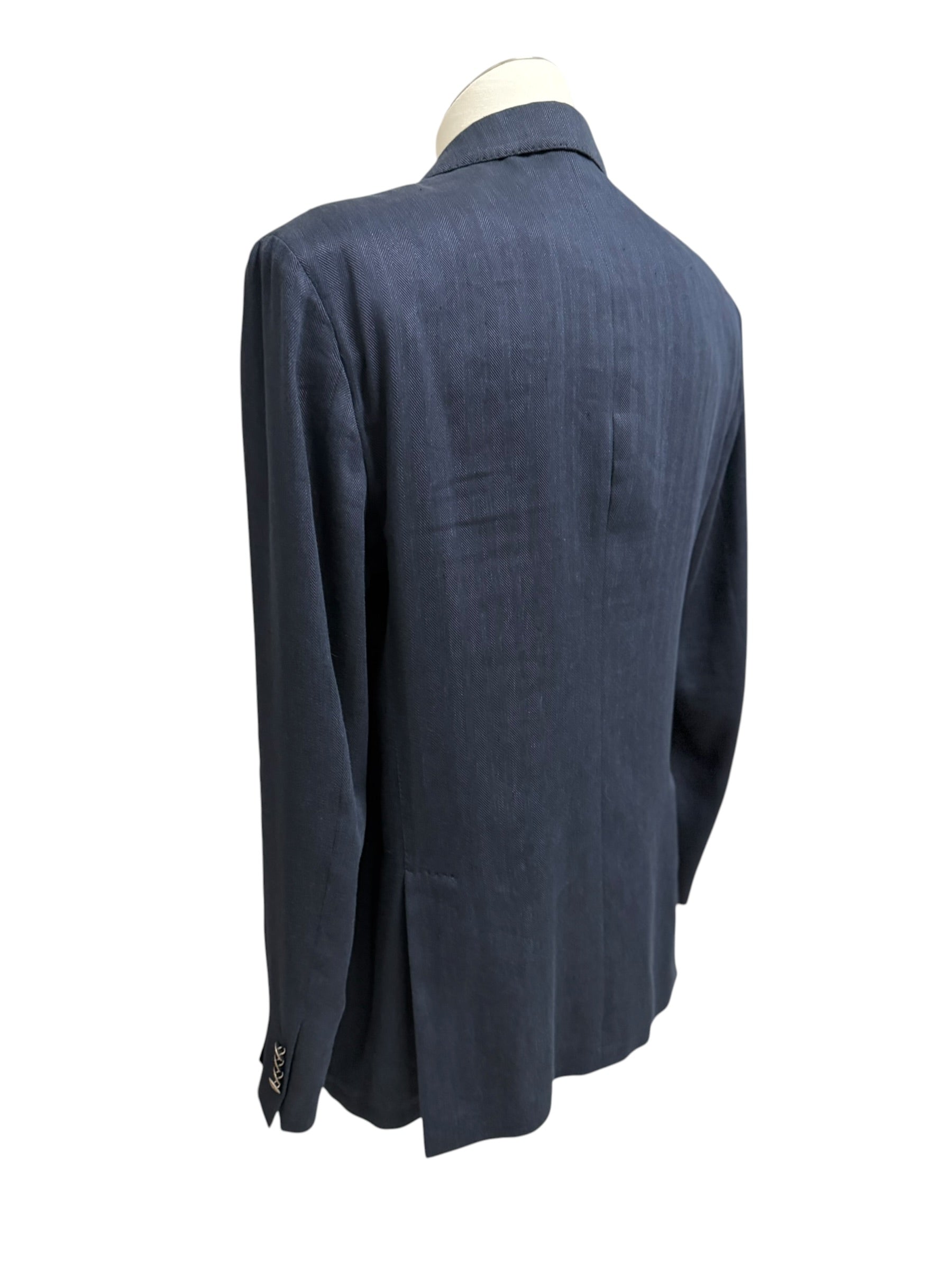 Lardini - Giacca Doppiopetto in Cotone e Lino Chevron - Blu, immagine 7